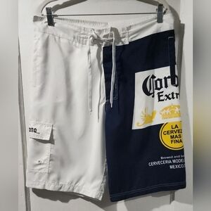 Corona Two-Tone White & Navy Cargo Swim Shorts